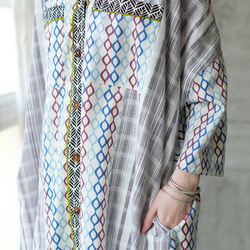 舒適超寬♪寬鬆拼布襯衫裙 (24s-12) 藍色 第9張的照片