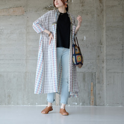 舒適超寬♪寬鬆拼布襯衫裙 (24s-12) 藍色 第6張的照片