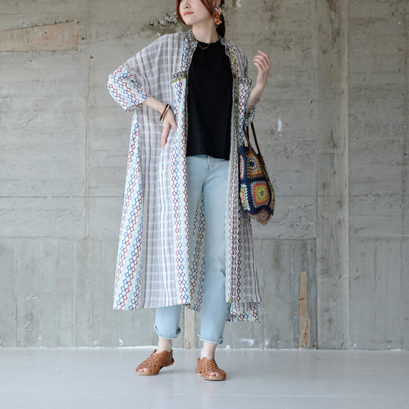 舒適超寬♪寬鬆拼布襯衫裙 (24s-12) 藍色 第6張的照片