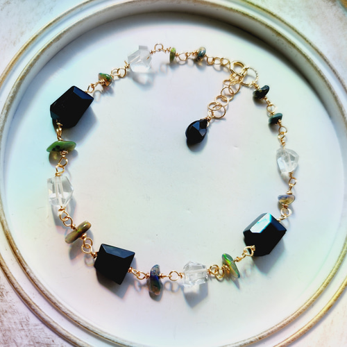 ラベンダーカラーオパールのブレスレット☆ギラギラ14kgf ラベンダー