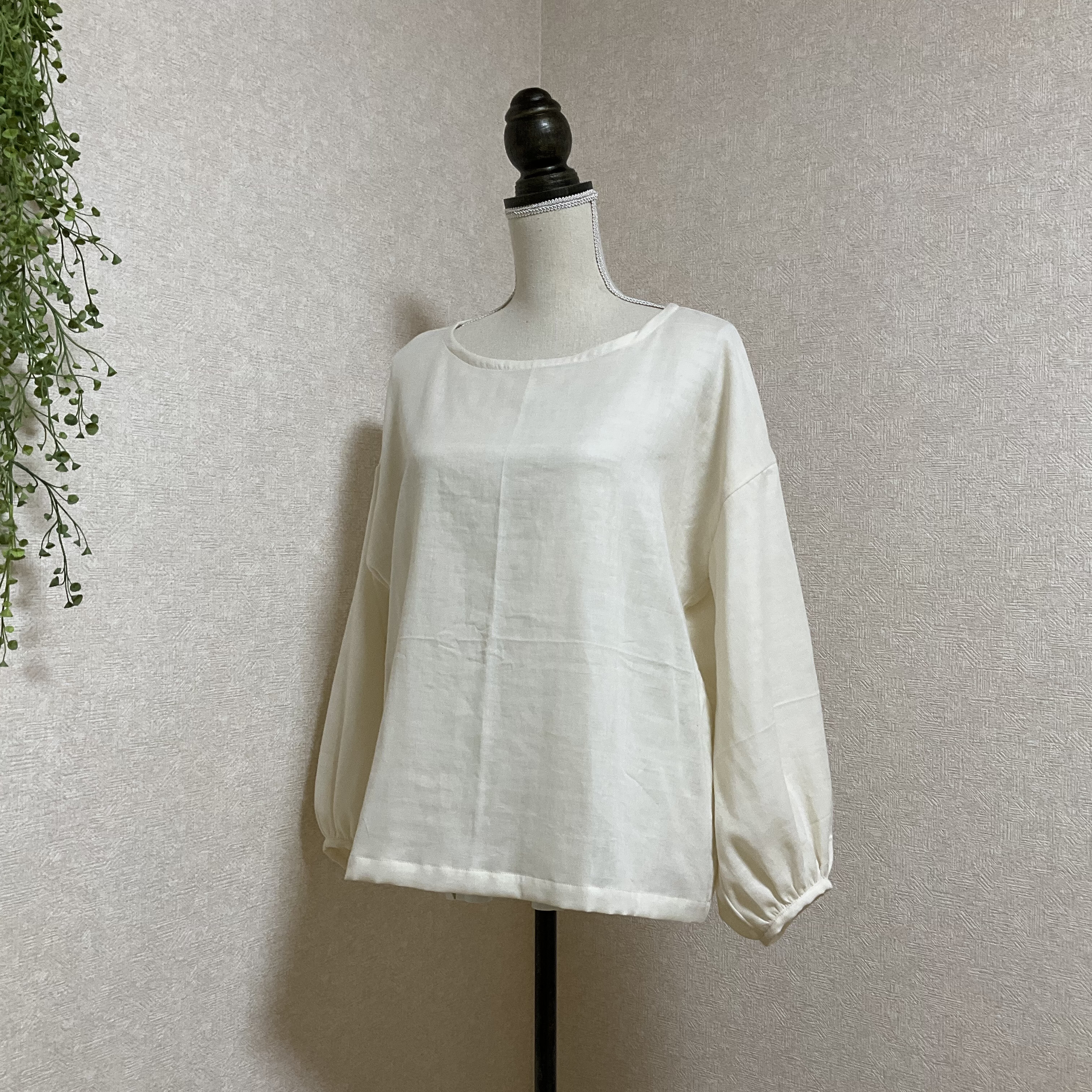 ぽわん袖のふんわりブラウス　オーガニックコットン100%Wガーゼ　きなり