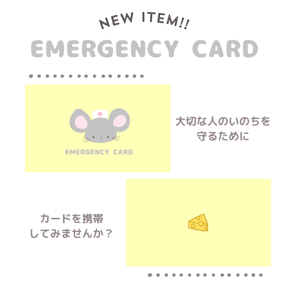 ネズミのEMERGENCY CARD 1枚（緊急連絡先）5.5cm×9cm 8枚目の画像