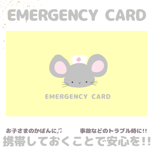 ネズミのEMERGENCY CARD 1枚（緊急連絡先）5.5cm×9cm 1枚目の画像
