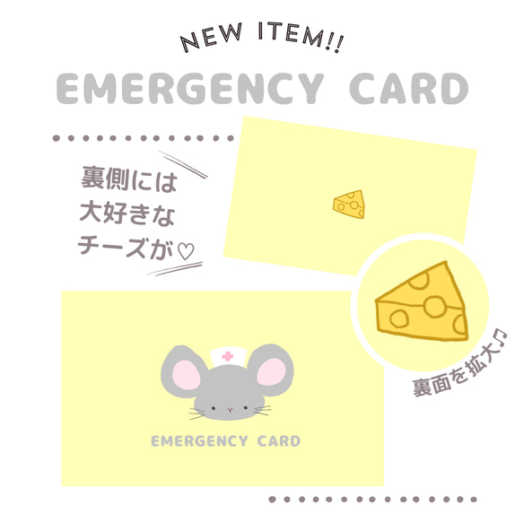 ネズミのEMERGENCY CARD 1枚（緊急連絡先）5.5cm×9cm 3枚目の画像