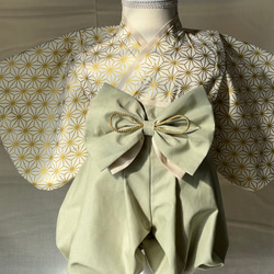 ハンドメイド ベビー袴(麻の葉ホワイト×グレージュ) 男の子人気No.1⋆*】ハンドメイド ベビー袴(麻の葉ホワイト