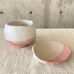 桜色x白　陶器の茶碗と小皿セット*** 「母の日xギフトセット」 1枚目の画像