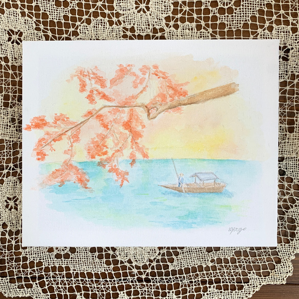 【原画】 紅葉と川の風景画　nyago 2枚目の画像