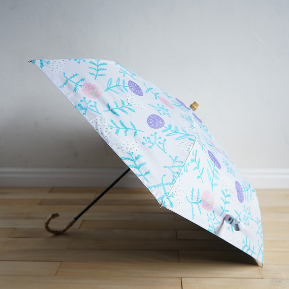 竹ハンドル UVカット折りたたみ傘 flower 紫外線99.9%カット 164009 010 晴雨兼用 花柄 日傘 18枚目の画像