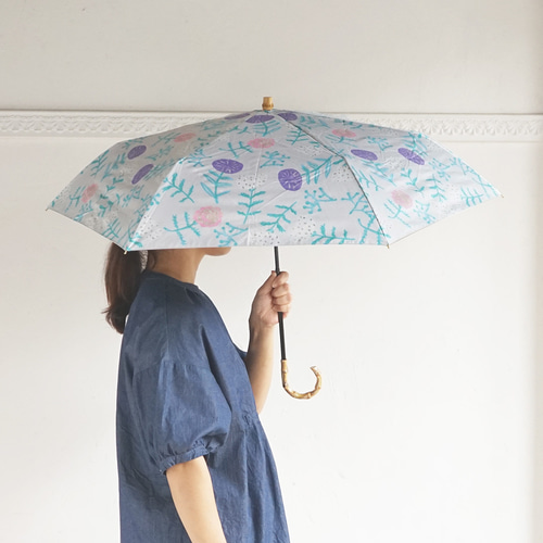竹ハンドル UVカット折りたたみ傘 flower 紫外線99.9%カット 164009