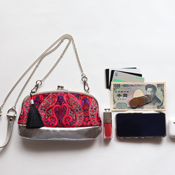 親子がま口のお財布・スマホショルダーバッグ　indian embroidery 　BK×SL 10枚目の画像