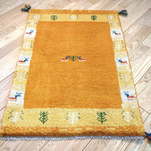 新規入荷】ペルシャ ギャッベ 玄関マット 88x63cm 黄金色 生命の 新規入荷】ペルシャ ギャッベ 玄関マット 88x63cm 黄金色 生命の