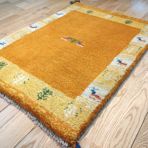 新規入荷】ペルシャ ギャッベ 玄関マット 88x63cm 黄金色 生命の
