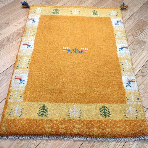 ペルシャ　ギャッベ 玄関　86×60 黄金色　生命の木 新入荷】ペルシャ ギャッベ 玄関マット 86x60cm 黄金色 生命の木
