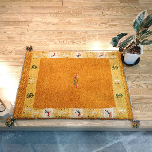 新規入荷】ペルシャ ギャッベ 玄関マット 88x63cm 黄金色 生命の 新規入荷】ペルシャ ギャッベ 玄関マット 88x63cm 黄金色 生命の