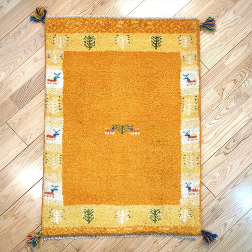 新規入荷】ペルシャ ギャッベ 玄関マット 88x63cm 黄金色 生命の 新規入荷】ペルシャ ギャッベ 玄関マット 88x63cm 黄金色 生命の