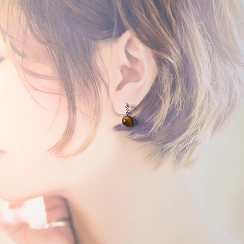 イエロータイガーアイ 天然石 艶 8mm 吊り ピアス ピアス