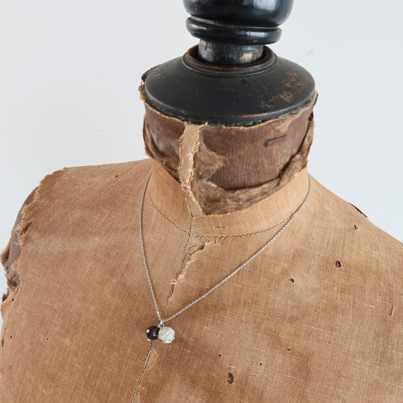 ネックレス シンプル シック 天然石 スモーキークォーツ ワイヤークロッシェ ブラック 上品 華奢 3枚目の画像