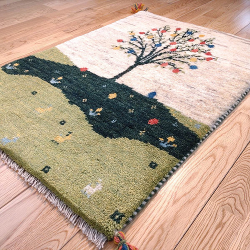 新規入荷】ペルシャ ギャッベ 玄関マット 90x63cm ザクロの木