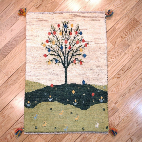 新規入荷】ペルシャ ギャッベ 玄関マット 90x63cm ザクロの木