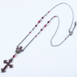 ロザリオ カラー ストーン クロス ガンメタ ロング ネックレス 十字架 9枚目の画像