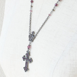 ロザリオ カラー ストーン クロス ガンメタ ロング ネックレス 十字架 14枚目の画像