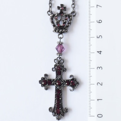 ロザリオ カラー ストーン クロス ガンメタ ロング ネックレス 十字架 5枚目の画像