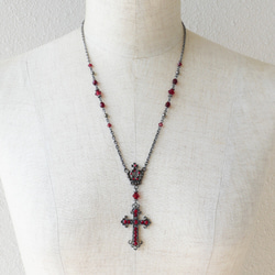 ロザリオ カラー ストーン クロス ガンメタ ロング ネックレス 十字架 12枚目の画像