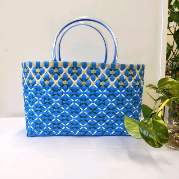 COACH かごバッグ 青 Coach かごバッグ ベージュ/青 花モチーフ 楽天