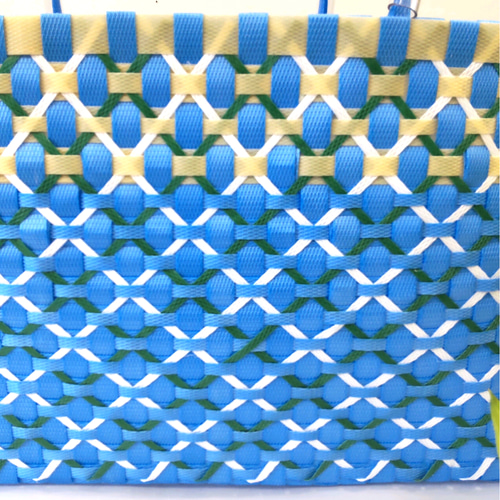 ppバンド かごバッグ 青にベージュと白、そしてグリーン！ かごバッグ