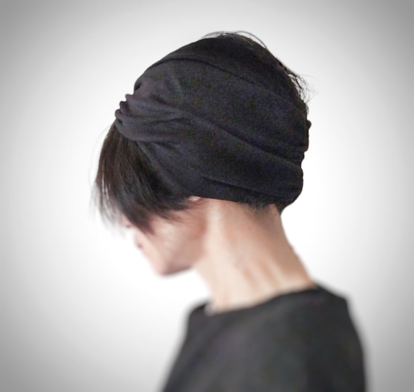 ターバンなヘアバンド　黒ストレッチワイド 1枚目の画像