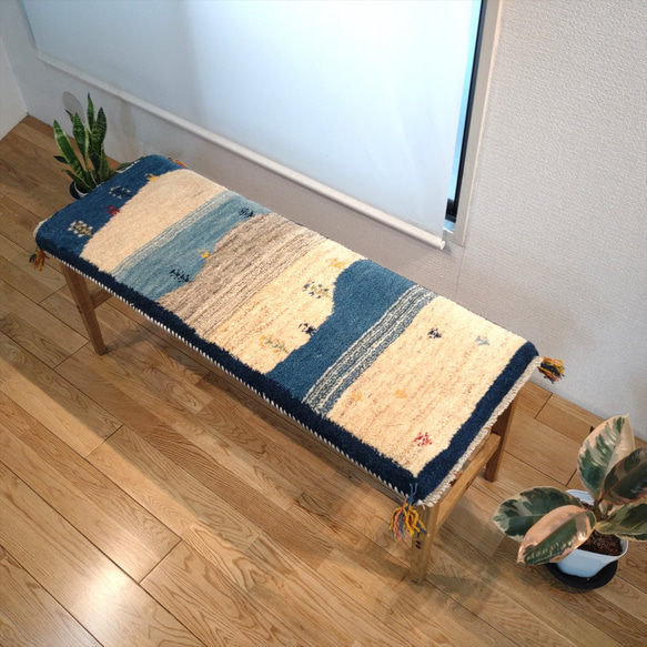 特色商品 25% OFF] Persian Gabbeh Mini Runner 115x44cm 藍色風景 第1張的照片