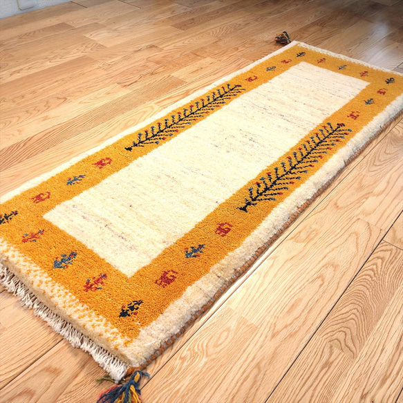 特色商品 25% OFF] Persian Gabbeh Mini Runner 118x43cm 米色黃色 第5張的照片