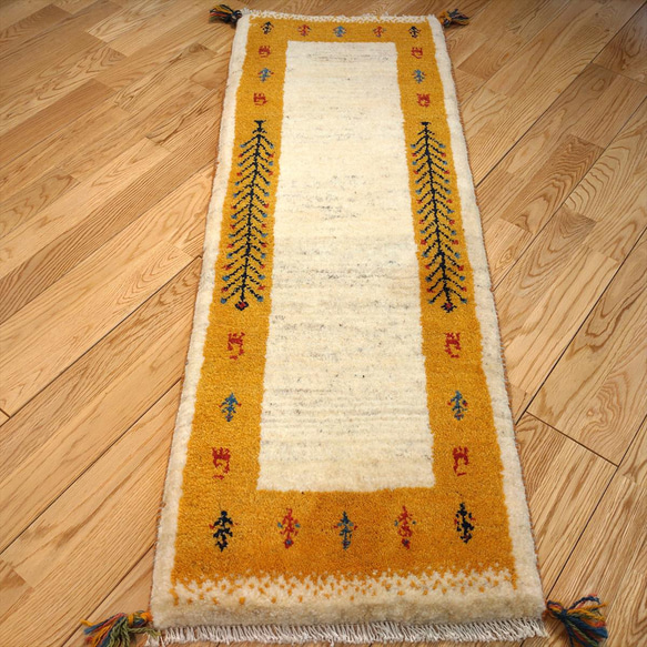 特色商品 25% OFF] Persian Gabbeh Mini Runner 118x43cm 米色黃色 第6張的照片