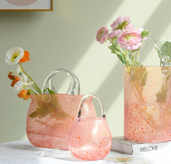 桜色 ピンクの手提げ花瓶 6枚目の画像