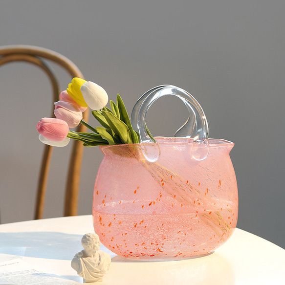 桜色 ピンクの手提げ花瓶 5枚目の画像