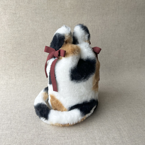 お耳つき》三毛猫ファーの骨壷カバー/3寸3.5寸4寸5寸6寸7寸/しっぽ