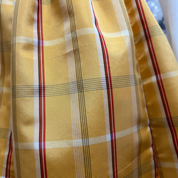 大島紬　ギャザースカート　格子柄　リボンベルト付き　黄色　着物リメイク　ハンドメイド　271 7枚目の画像