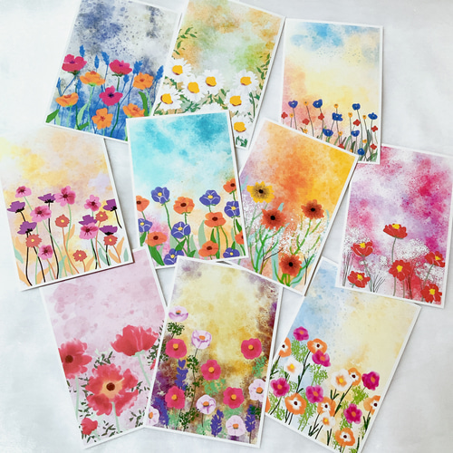 お花アート 10枚セット ポストカード はがき 春 かわいい お花アート 10枚セット ポストカード はがき 春 かわいい