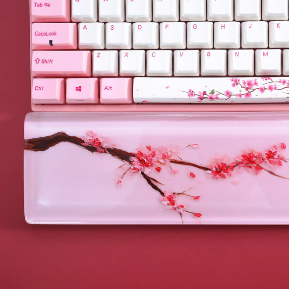 ハンドメイド 桜の花 パームレスト 手作り リストレスト アームレスト レジンアート キーボード PC 誕生日 記念日 4枚目の画像