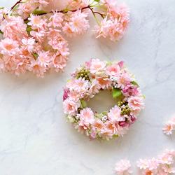 サーモンピンクの山桜と紫陽花のリース＊母の日ギフト 2枚目の画像