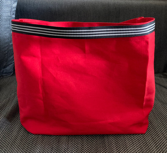 真っ赤な帆布バッグ　エコバッグ 3枚目の画像