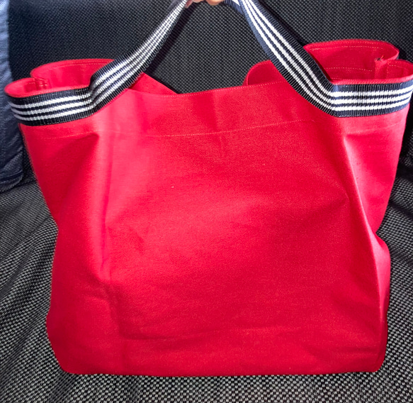 真っ赤な帆布バッグ　エコバッグ 4枚目の画像