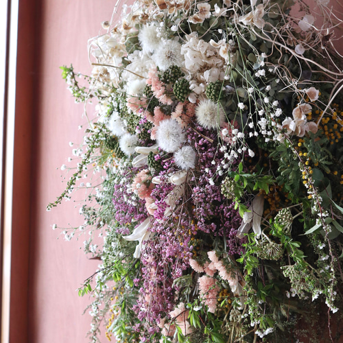 75cm) ＊特大＊タンポポの綿毛とエリカの春色ボリュームスワッグ  