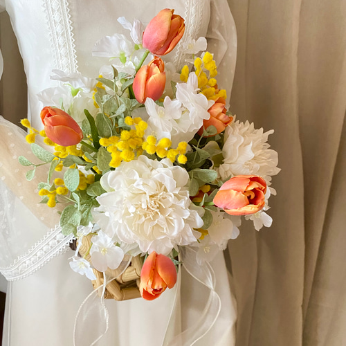 ブーケ、ブートニアオーダー画像ホワイト✖️オレンジ