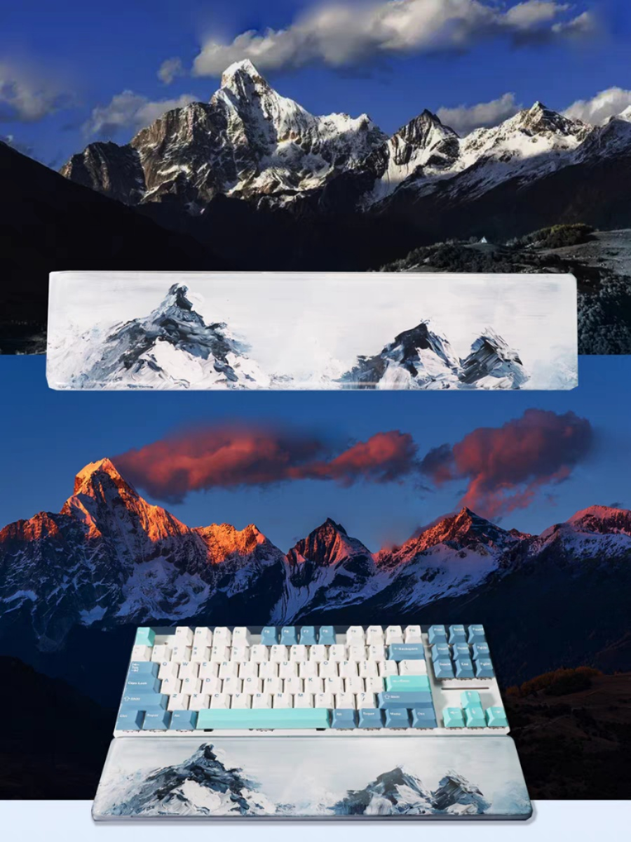 ハンドメイド 山岳 パームレスト 油絵 手描き リストレスト アームレスト レジンアート キーボード PC 誕生日 記念