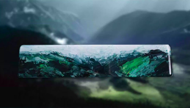 ハンドメイド 山岳 パームレスト 油絵 手描き リストレスト アームレスト レジンアート キーボード PC 誕生日 記念