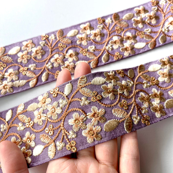 50cm インド刺繍リボン シルク 鳥柄 #ws16 リボン・テープ La