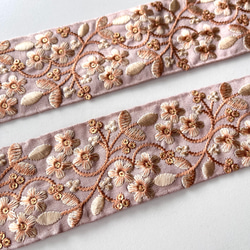【50cm】インド刺繍リボン　ライトブラウン　シルク　GS1003 2枚目の画像