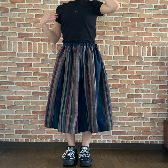 着物リメイク 紬　フレアースカート 7枚目の画像