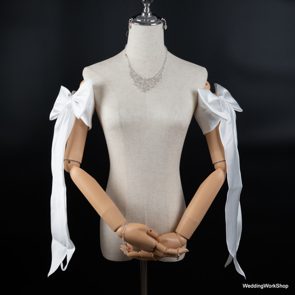 オーダーメイド  シアーな美しさ    ホワイト  リボン  袖  G175 2枚目の画像